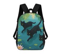 sinyumoney Black Cats in Lily Pond Illustration School Bag Bookbag 3D Printed Children's Backpacks for Kids Boy Girl Book Bags Kids School Bag Travel Rucksacks 17inch