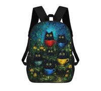 sinyumoney Black Cats in Teacups Painting Kids Backpack, Kids School Bag 3D Printed School Backpacks for Boys And Teenager School Students 17inch