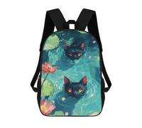 sinyumoney Black Cats in Water Lilies Backpacks Kids School Backpack School Bag 3D Printed School Bag for Boys Elementary And Middle School Students 17inch