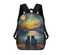 sinyumoney Black Cats Moon Backpack Kids School Backpack School Bag 3D Printed Fashion School Bag for Boys Elementary And Middle School Student 17inch