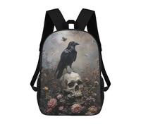 sinyumoney Black Crow On Skull Backpack with Pocket 3D Printed Backpacks, Travel Rucksacks Book Bags Kids School Bag 17inch