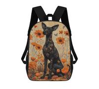 sinyumoney Black Dog with Orange Flowers Backpack School Bag Rucksack for Girls Boys Backpacks Large Capacity Kids Back Pack Lightweight School Bags for Children Students 17inch