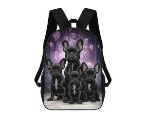 sinyumoney Black French Bulldogs with Hearts Backpack School Bag Large Lightweight Casual Backpack for Campus Outdoor Travel Sports 17inch