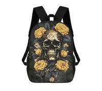sinyumoney Black Gold Skull Flower Backpacks Kids School Backpack School Bag 3D Printed School Bag for Boys Elementary And Middle School Students 17inch