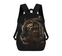 sinyumoney Black Gold Tiger 3D Printed Children's 17 Inch Backpacks 3D Printed Casual School Bag for Boys Elementary And Middle