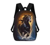 sinyumoney Black Horse 3D Printed 17 Inch School Backpack Casual Children's Backpacks 3D Printed for Boys Elementary And Middle