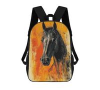sinyumoney Black Horse Painting Children's Backpack, 3D Printed School Backpack, Backpack for Boys Girls, Adjustable School Bag for Primary School 17inch