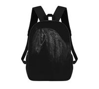 sinyumoney Black Horse Poster Kids School Backpack 17 Inch School Bag 3D Printed School Bag for Boys Elementary And Middle School Students