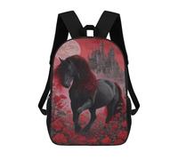 sinyumoney Black Horse Red Roses Fantasy Castle Backpack School Bag Daypacks Business Backpack Water Resistant Bookbag for Girls Boys Teenage 17inch