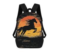 sinyumoney Black Horse Silhouette Sunset Backpack School Business Durable Laptop Bag for Camping Outdoor Adventures And Daily Travel 17inch