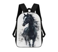 sinyumoney Black Horse Watercolor 3D Printed 17 Inch School Backpack Casual Children's Backpacks 3D Printed for Boys Elementary And Middle