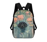 sinyumoney Black Labrador in Lotus Pond School Backpack High Secondary School Bags Casual Backpack for Girl, Teen Girls 17inch