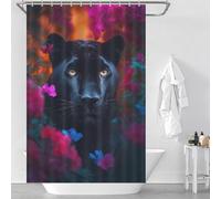 sinyumoney Black Panther Flower Dream Shower Curtain with Hooks for Bathroom Daily Household Stylish Washable Anti-Mould Proof Resistant for Home Bathroom Toile Hotel Decor 46.85x70.87Inch（119x180cm）