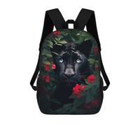 sinyumoney Black Panther Red Flowers 3D Printed School Backpack Casual Children's Backpacks 3D Printed School Bag for Boys Elementary And Middle 17inch