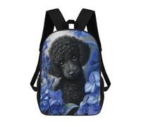 sinyumoney Black Poodle with Blue Flowers School Backpack 3D Printed Children's 17inch Backpacks Bag Bookbag for Kids Boy Girl Book Bags Kids School Bag Travel Rucksacks
