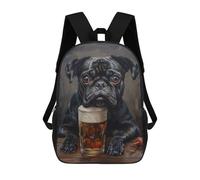 sinyumoney Black Pug Pint Beer Cute School Backpack Large Water Resistant Laptop Backpack for Teenage Girls Boys Women Men 17inch