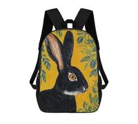 sinyumoney Black Rabbit with Yellow Background Rucksacks 3D Printed Children 17inch Backpacks Fashion Casual Daypack Travel Bags Outdoor Casual Daypack for Boy And Girl
