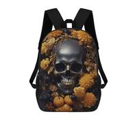 sinyumoney Black Skull Golden Flowers Children's School Backpack Fashion Casual Children's Backpacks 3D Printed School Bags Boy Large Backpack 17inch