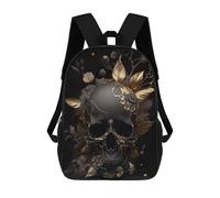 sinyumoney Black Skull Golden Flowers Kids School Backpack School Bag 3D Printed School Bag for Boys Elementary And Middle School Students 17inch