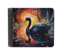 sinyumoney Black Swan in Autumn Forest -1 3D Print PU Leather Wallet Coin Pocket ID Leather RFID Banknote Compartments Purse Youth Guys 11.7cm*9.5cm