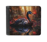 sinyumoney Black Swan in Autumn Forest 3D Print Men's Wallet Multiple Slots Banknote Compartments Soft Convenient Purse Youth Guys 11.7cm*9.5cm