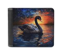 sinyumoney Black Swan on Cosmic Lake 3D Print PU Leather Wallet Use Holds Bills RFID Blocking Stylish Durable Purse Craftsmanship Gifts 11.7cm*9.5cm
