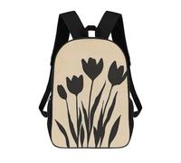 sinyumoney Black Tulip Mid Century Kids School Backpack 17 Inch School Bag 3D Printed School Bag for Boys Elementary And Middle School Students