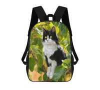 sinyumoney Black & White Cat in Apple Tree Backpacks, Kids Backpack Student School Bag 3D Printed Travel Backpacks Fashion Accessory Backpack Children Waterproof School Bags 17inch