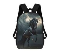 sinyumoney Black Wild Horse in Storm Backpacks Kids Student Schoolbag,3D Printed Backpacks,Elementary And Middle School Students Backpacks for Boys Girls 17inch