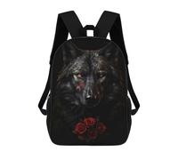 sinyumoney Black Wolf Dark Red Rose Rucksack Fashion Stationery Backpack Waterproof Casual Daypacks for Men/Women 17inch