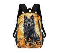 sinyumoney Black Wolf in Autumn Forest 17 Inch Backpack School Bag Rucksack for Girls Boys Large Capacity Kids Back Pack Lightweight School Bags for Children Students