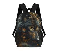 sinyumoney Black Wolf in Gold Children's School Backpack 3D Printed for Kids Travel Rucksacks Book Bags Kids School Bag 17inch