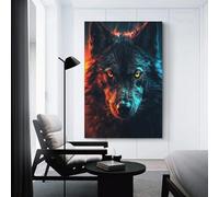 sinyumoney Black Wolf Unleashed Canvas Artwork for Wall Cute Room Decor Ready to Hang Wall Pictures 20x30inch(50x75cm)