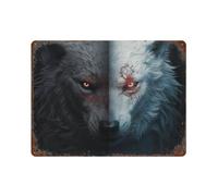sinyumoney Black Wolf Vs White Wolf Iron Water Proof Wall Art Decoration for Men Garages 11.8"x15.7"