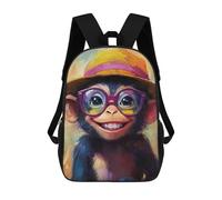 sinyumoney Blissful Monkey in Hat Kids Backpacks Children Bag,Anime Bag,Large Capacity Kids Backpack, 3D Printed Children's,Student Schoolbag,Kids Boys Girls School Bag 17inch