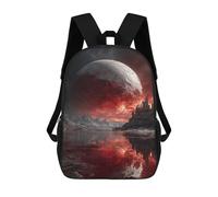sinyumoney Blood Moon Over Alien Cityscape 3D Printed School Bag Children's School Backpack Schoolbags Travel Backpacks Casual Fashion Bag for Kids School Students 17inch