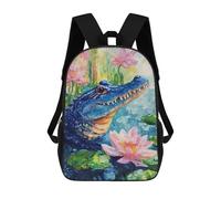 sinyumoney Blue Alligator with Lotus Flowers School Backpack Water Resistant Travel Backpack Computer Bag for Men, Women & Teenage Boys 17inch