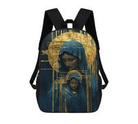 sinyumoney Blue And Gold Virgin Mary Art Print Backpacks, Kids Backpack Student School Bag 3D Printed Travel Backpacks Fashion Accessory Backpack Children Waterproof School Bags 17inch