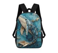 sinyumoney Blue And Gold Whale Art Backpacks 3D Printed Kids School Backpack Outdoor Casual Daypack Fashion Casual Children Backpacks Cute Travel Bags 17inch