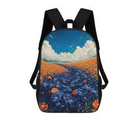 sinyumoney Blue And Orange Flower Field Children's Backpack, Schoolbag Large Capacity Students Bookbag Rucksack Knapsack for Boys Girls Adults Teen 17inch