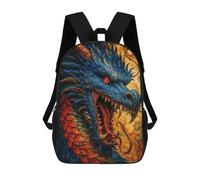 sinyumoney Blue And Red Dragon Head Children's Backpack, 3D Printed School Backpack, Backpack for Boys Girls, Adjustable School Bag for Primary School 17inch