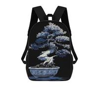 sinyumoney Blue And White Bonsai Illustration School Bag Bookbag 3D Printed Children's Backpacks for Kids Boy Girl Book Bags Kids School Bag Travel Rucksacks 17inch