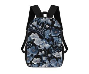 sinyumoney Blue And White Floral Pattern on Black Backpack School Water Resistant Travel Backpack Computer Bag for School/Work/Travel 17inch