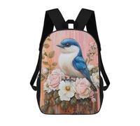 sinyumoney Blue Bird with Pink Roses Backpacks Kids 17inch School Backpack School Bag 3D Printed School Bag for Boys Elementary And Middle School Students