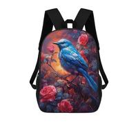 sinyumoney Blue Bird with Roses School Backpack High Secondary School Bags Casual Backpack for Girls Boys Teenage 17inch