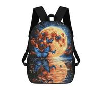 sinyumoney Blue Butterflies Moonlit Reflections Backpack School Daypacks Business Backpack Water Resistant Bookbag for Boys/Girls/Teenagers 17inch