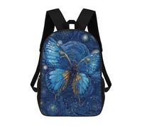 sinyumoney Blue Butterfly Night Sky Art Children's Backpacks School Backpack 3D Printed for Kids Travel Rucksacks Book Bags Kids 17inch School Bag