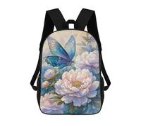 sinyumoney Blue Butterfly on Peonies Children's Backpacks 17inch School Backpack 3D Printed Bag Bookbag for Kids Travel Rucksacks Boy Girl Book Bags Kids School Bag
