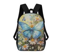 sinyumoney Blue Butterfly Painting 3D Printed Children's School Backpack for Kids High Capacity Travel Rucksacks Book Bags Kids School Bag Back Pack 17inch