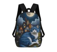sinyumoney Blue Cat And Whimsical Houses Rucksack Water Resistant Travel Backpack Computer Bag for Men, Women & Teenage Boys 17inch